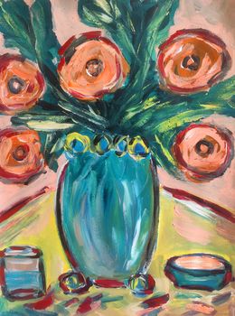 Painting, Coffee with flowers, Natalya Mougenot