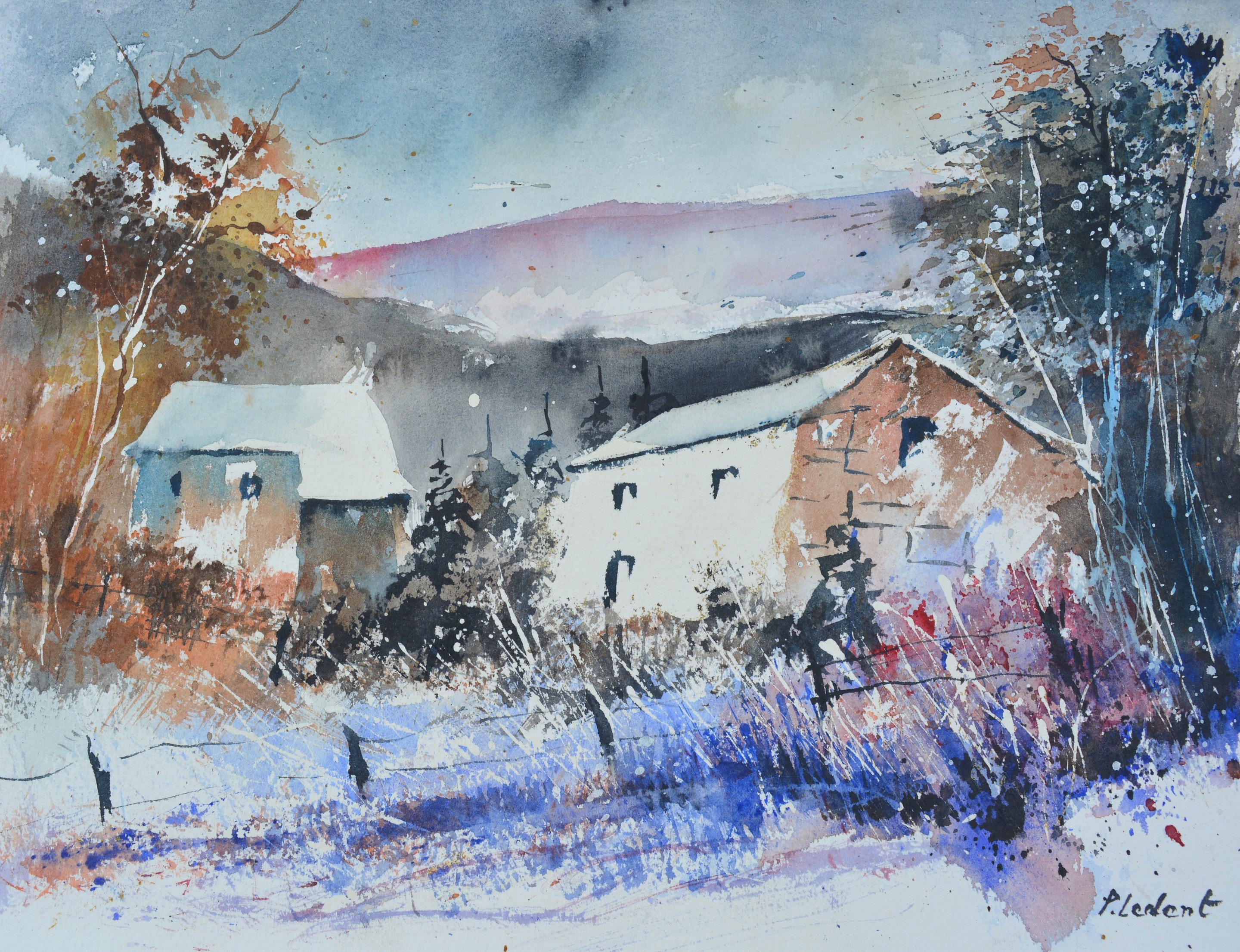Pol Ledent, Remote houses watercolor Pol Ledent, Remote houses watercolor