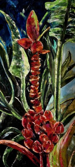 Painting, Fleur et regime de bananier rouge, Nicole Lavigne