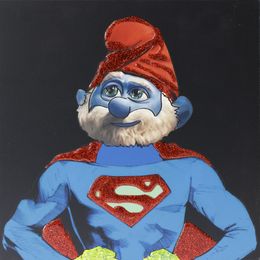 Gemälde, Le grand Schtroumpf - Série portrait personnages iconiques en Superman, Serero Pop Art