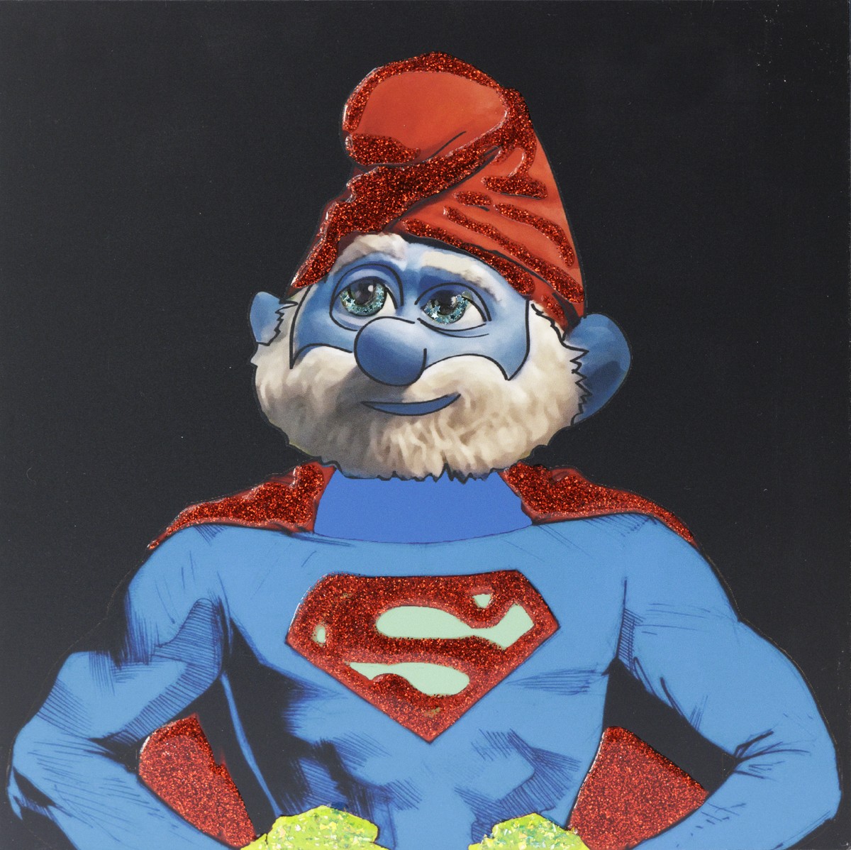 Serero Pop Art, Le grand Schtroumpf - Série portrait personnages iconiques en Superman Serero Pop Art, Le grand Schtroumpf - Série portrait personnages iconiques en Superman