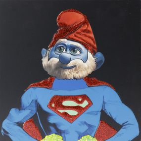 Gemälde, Le grand Schtroumpf - Série portrait personnages iconiques en Superman, Serero Pop Art