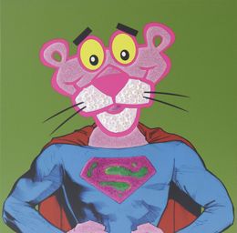 Gemälde, La panthère rose - Série portrait personnages iconiques en superman, Serero Pop Art