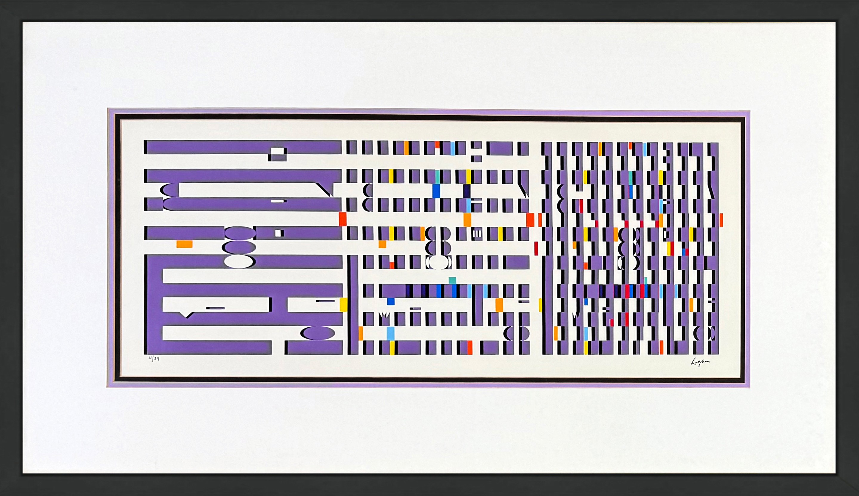 Yaacov Agam, Purple Progression (large framed hand signed abstract screen print) Yaacov Agam, Purple Progression (large framed hand signed abstract screen print)