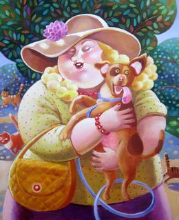 Gemälde, Lady with Dog, Anna Varella