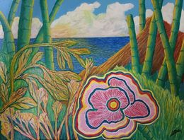 Gemälde, Paisaje con flor tropical (serie Paraisos perdidos-paraisos recuperados), José Fernández Morán