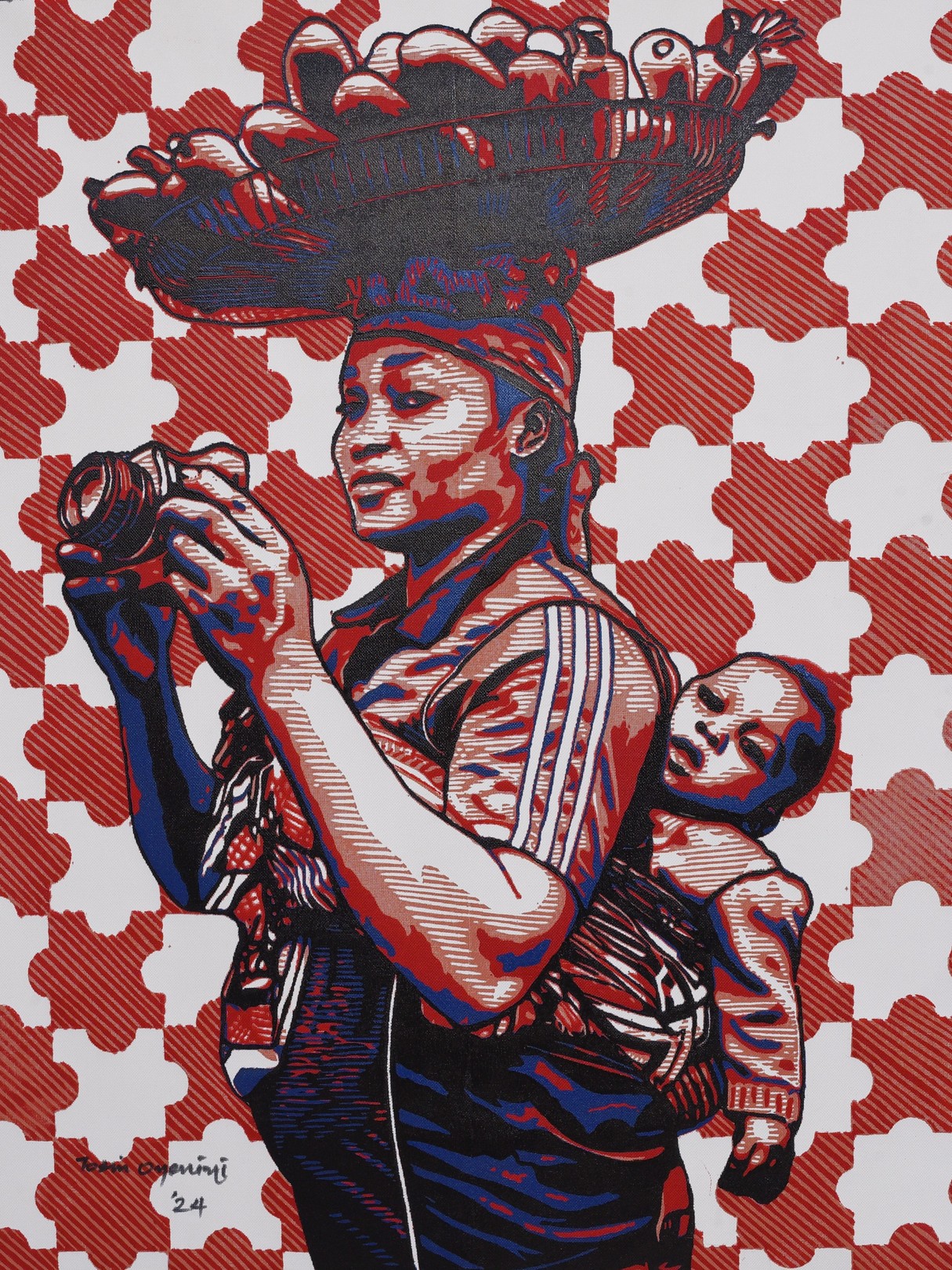 Tosin Oyeniyi, This or That (Ona Kan O Woja) - 21st Century, Contemporary Figurative, Linocut Tosin Oyeniyi, This or That (Ona Kan O Woja) - 21st Century, Contemporary Figurative, Linocut
