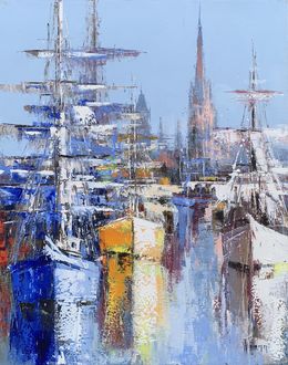 Gemälde, Bateaux à Rouen, Célestin Messaggio