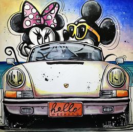 Painting, Minnie et Mickey Mouse voyagent en Porsche sur la Nationale 7, Patrick Cornée