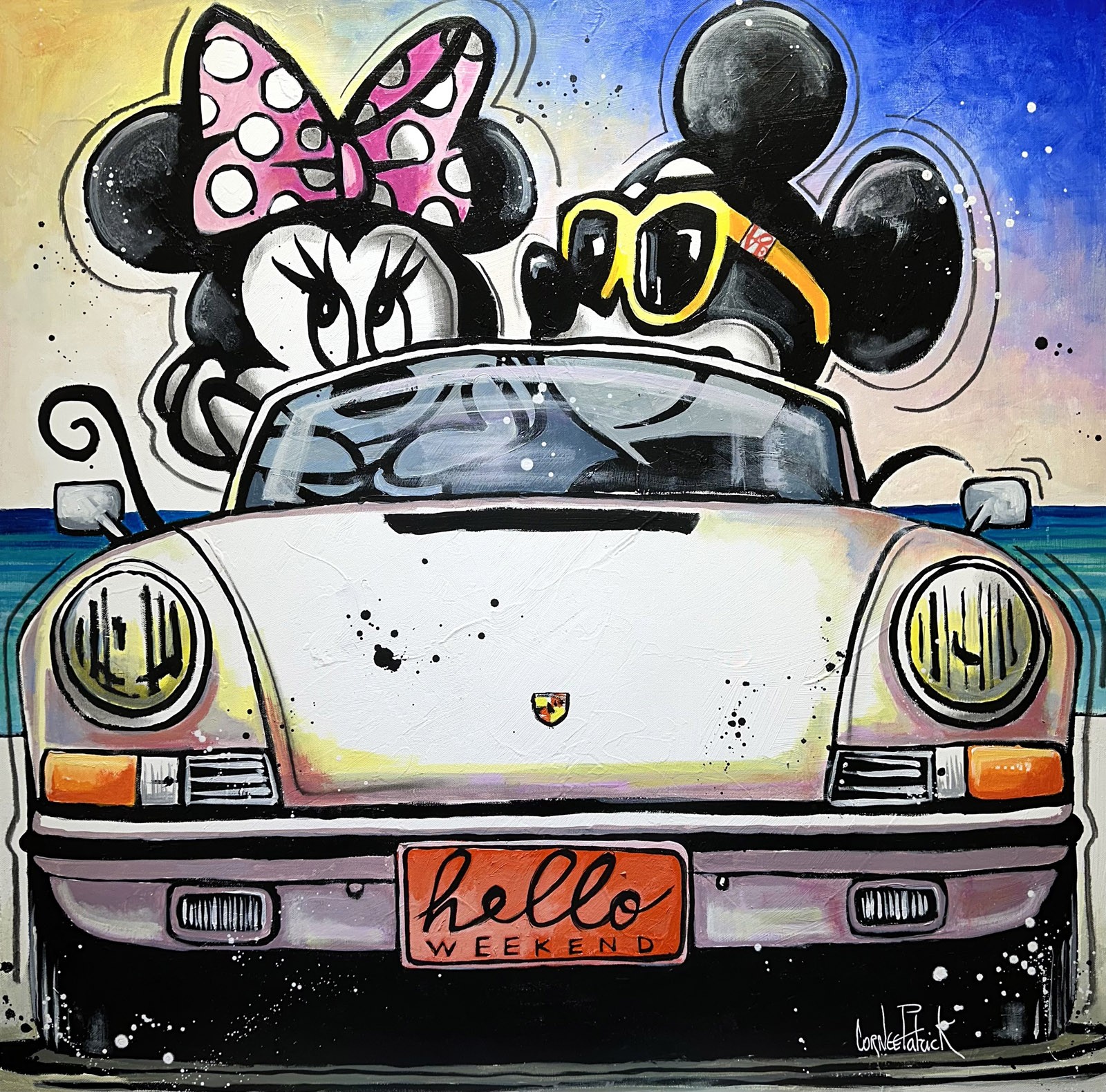 Patrick Cornée, Minnie et Mickey Mouse voyagent en Porsche sur la Nationale 7 Patrick Cornée, Minnie et Mickey Mouse voyagent en Porsche sur la Nationale 7