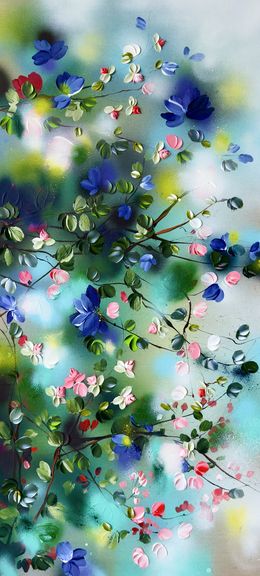 Painting, Spring Veil - vertical format floral painting on canvas, Anastassia Skopp