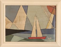 Gemälde, Sailing boat at Sea under a Summer Sky, Créqule