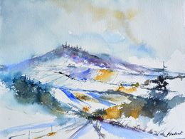Peinture, Winter hills - watercolor, Pol Ledent