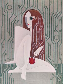 Gemälde, Pleasant fatigue of the past day. Grey background, Yulia Belasla