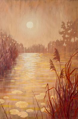 Peinture, Sunset Pond With Reeds, Ekaterina Prisich