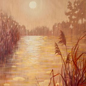 Peinture, Sunset Pond With Reeds, Ekaterina Prisich