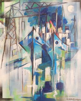Gemälde, Boats in harbour. Contemporary Cubist Acrylic on Canvas., Lombardo