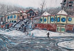 Fine Art Drawings, A Street in Snowy Borjomi, Dimitri Turnava