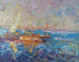 Peinture, The scorching sun. Boats, Oleksandr Khrapachov