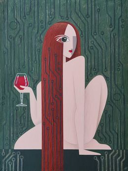 Gemälde, Disturbed peace. Green background, Yulia Belasla