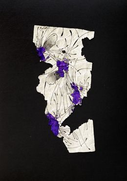 Gemälde, Monde végétal et minéral à l'encre de chine sur papyrus, Jérôme Lille