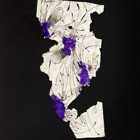 Gemälde, Monde végétal et minéral à l'encre de chine sur papyrus, Jérôme Lille