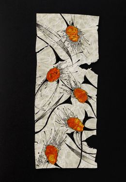 Gemälde, Monde végétal et minéral à l'encre de chine sur papyrus, Jérôme Lille