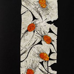 Gemälde, Monde végétal et minéral à l'encre de chine sur papyrus, Jérôme Lille