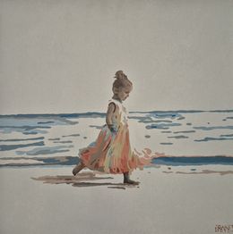 Gemälde, Beach. Girl in a rose dress, Joanna Woyda