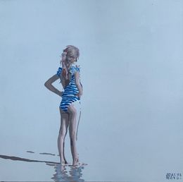 Gemälde, Beach. Swimsuit with stripes, Joanna Woyda