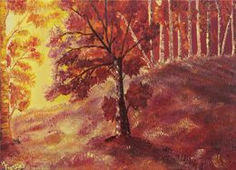Gemälde, Rouge sous bois- Paysage de forêt, Marie Freisses dite Flamaelle