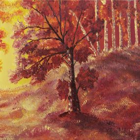 Gemälde, Rouge sous bois- Paysage de forêt, Marie Freisses dite Flamaelle