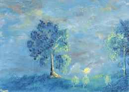 Peinture, Jeunes pousses au lever de lune - Paysage de forêt, Marie Freisses dite Flamaelle