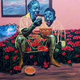 Peinture, Bed of roses - 21st Century contemporary colorful artwork, Adewumi Emmanuel