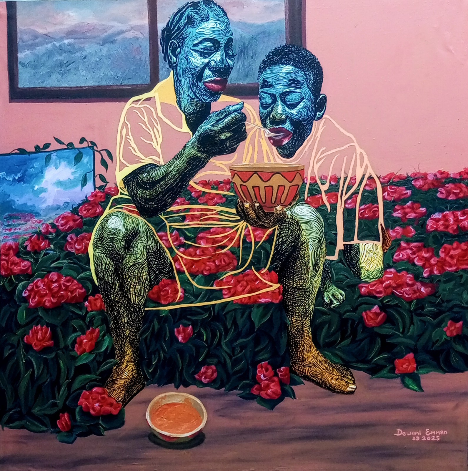 Adewumi Emmanuel, Bed of roses - 21st Century contemporary colorful artwork Adewumi Emmanuel, Bed of roses - 21st Century contemporary colorful artwork
