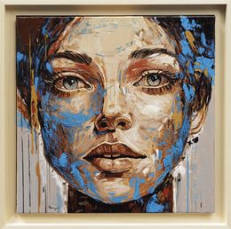 Peinture, Portrait d'une femme moderne - série portrait beige et bleu, Jair Marques Herculano