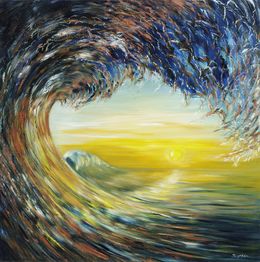 Gemälde, Vague cuivrée - série paysage marin, Irène Pouvreau dite Syrène