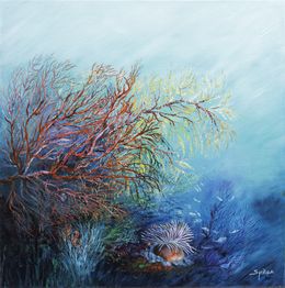 Gemälde, Coraux multicolore - série faune et flore sous marine, Irène Pouvreau dite Syrène