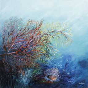 Gemälde, Coraux multicolore - série faune et flore sous marine, Irène Pouvreau dite Syrène
