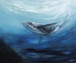 Gemälde, Plongeon de la baleine - série faune et flore sous marine, Irène Pouvreau dite Syrène