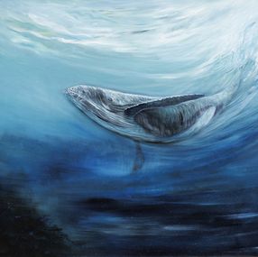 Gemälde, Plongeon de la baleine - série faune et flore sous marine, Irène Pouvreau dite Syrène