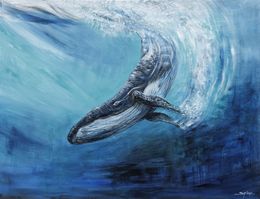 Gemälde, Regard de la baleine - série faune et flore sous marine, Irène Pouvreau dite Syrène