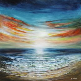Gemälde, Reflets corail - série paysage marin, Irène Pouvreau dite Syrène