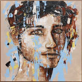 Gemälde, Portrait d'un jeune homme moderne - série portrait beige et bleu, Jair Marques Herculano