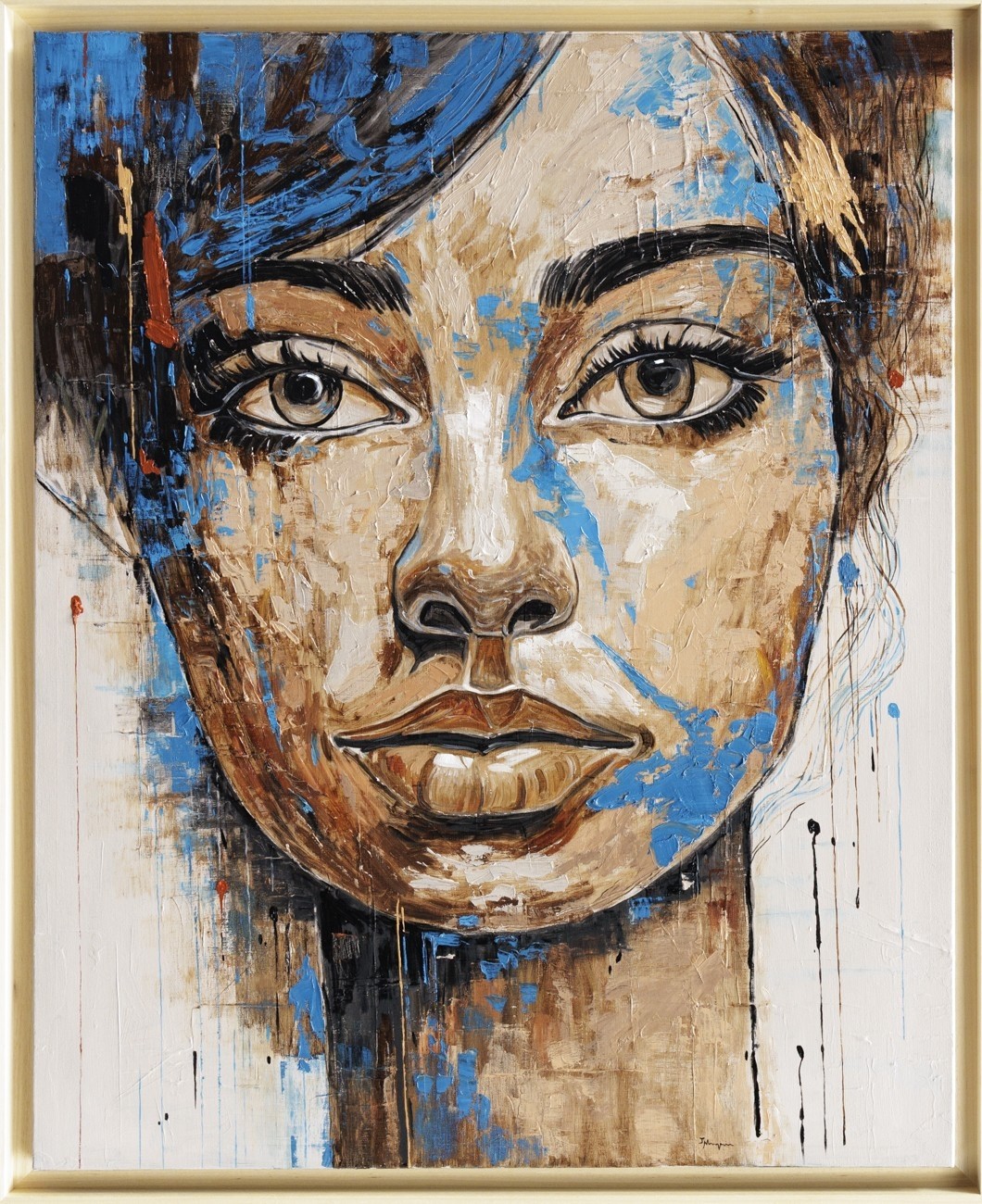 Jair Marques Herculano, Portrait d'une jeune fille moderne - série portrait beige et bleu Jair Marques Herculano, Portrait d'une jeune fille moderne - série portrait beige et bleu