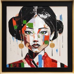 Gemälde, Femme asiatique colorée - série portrait pop multicolore, Jair Marques Herculano