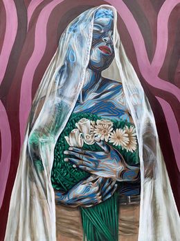 Peinture, Embrace It All - 21st Century, Contemporary, Figurative Portrait, Floral, Women, Michael Mensah