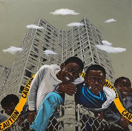Painting, Me and My Guys 1 - 21st Century Contemporary, Figurative, Mixed Media, Relaxation, Eyitayo Alagbe