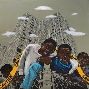 Gemälde, Me and My Guys 1 - 21st Century Contemporary, Figurative, Mixed Media, Relaxation, Eyitayo Alagbe