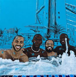 Painting, Me and My Guys 2 - 21st Century Contemporary, Figurative, Mixed Media, Relaxation, Eyitayo Alagbe